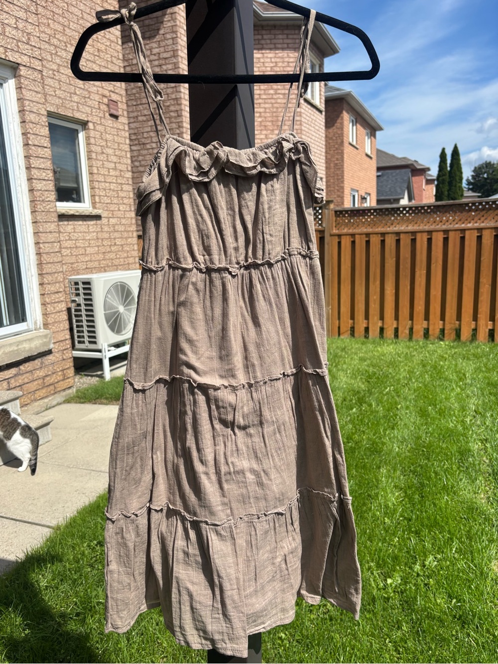 Old Navy Taupe Tiered Sundress with Ruffle Neckline